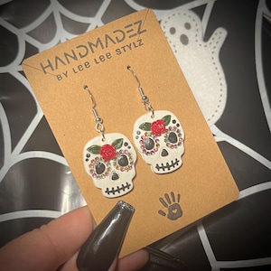 Day of the Dead Sugar Skull Dangle Earrings || El Dia de Los Muertos Jewelry || Halloween Accessories
