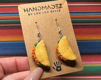 Boucles d'oreilles pendantes Taco || Bijoux culinaires réalistes || Accessoires de cuisine mexicaine || Cinco de Mayo