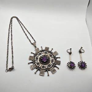 RARE Los Ballesteros Taxco Mexico Necklace Pendant & Earrings Set Solid Sterling