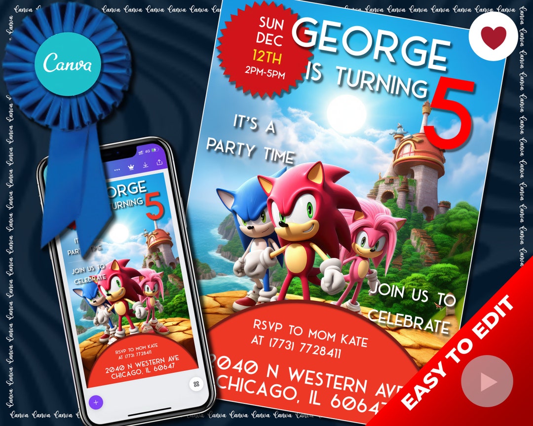 Sonic Party Invite Sonic Birthday Invitation Sonic Etsy