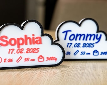 Personalized Baby Name Cloud Sign: Custom Birth Stats Nursery Decor
