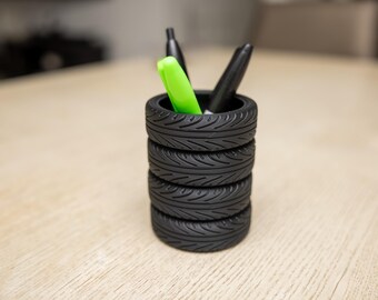 Stacked Tire Pen Holder: PLA Desk Organizer, Car Enthusiast Gift