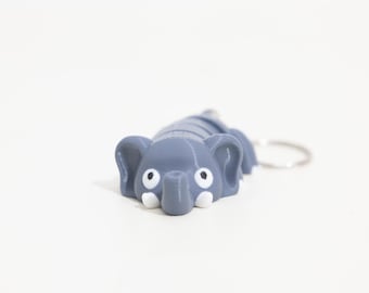 3D Printed Elephant Keychain: Flexible Fidget Toy, Animal Lover Gift