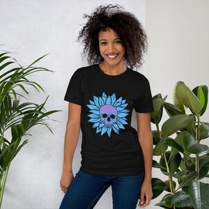 Heatwave Blooming Skull Blue Flower T-shirt | Cute Skull Tshirt | Floral Skull Boho | Floral Skull Tshirt | Spooky Season Shirt