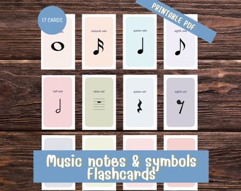 17 Musik Noten & Symbole Karteikarten, Basic Musik Karteikarten, druckbare Lernkarten, Musik Karteikarten für Kinder, SOFORTIGER DOWNLOAD