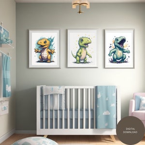 Cute Dinosaur Wall Art Dinosaurs Kids Decor Dinosaur Tyrannosaurus Rex T-rex Set of 3 Dinosaurs Printable