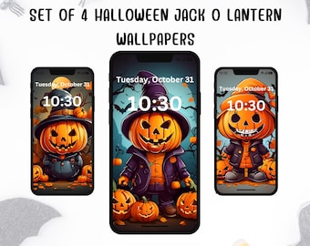 Cute Jack O Lantern Halloween Wallpaper for Iphone | Phone background Cute Ghost | Set of 2 Phone lock screen wallpapers | Spooky | Pumpkin