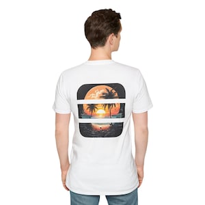 Tropical Sunset T-Shirt with Palm Trees, Beach Graphic Tee, Vacation Shirt for Casual Wear, Summer Vibes, Unisex Apparel