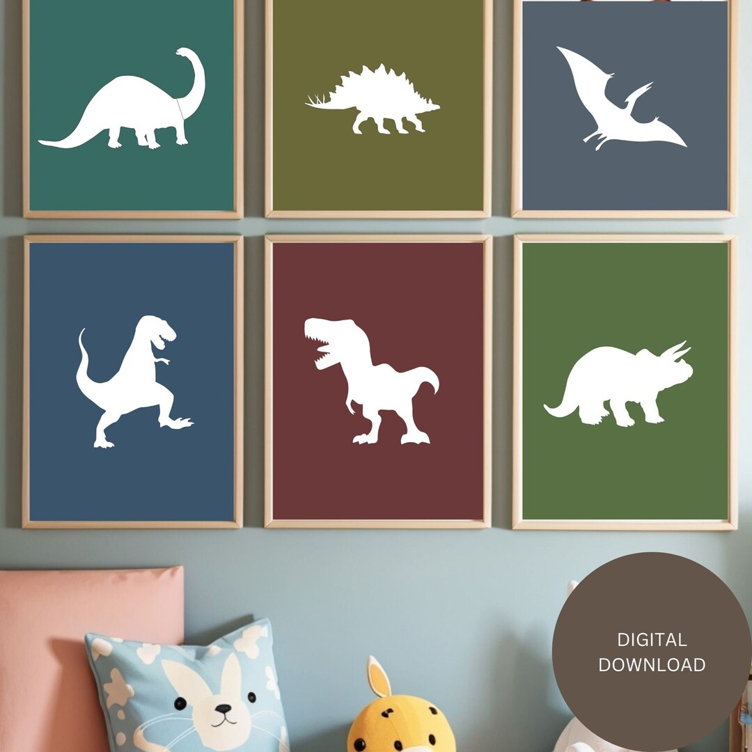 Set of 6 Dinosaur Wall Art for Kids / Dinosaur Printable / Dinosaur ...