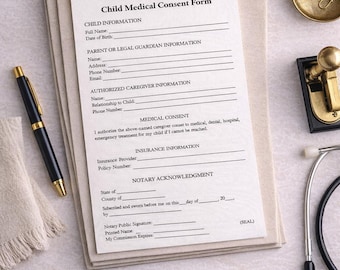 Child Medical Consent Form, Medical Authorization for Minor, English/Spanish, Editable PDF & Word