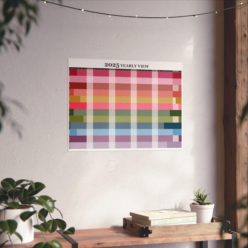 2025 Yearly View Wall Calendar Matte Horizontal Posters, Primary Color