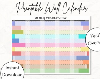 2024 Printable Jahr Wandplaner Landschaft Bunt | in diesem Jahr | 2024 Jahresplaner | 2024 Monatsplaner | Jahr zur Ansicht