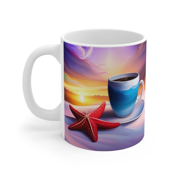 Starfish & Coffee, Prince-Inspired 11oz Tea Mug, Housewarming Gift, Prince Fan, Kitchenware, Bestseller, Birthday Gift, Music, Songs