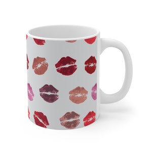 Kisses Lipstick Print 11 oz Coffee Tea Mug, Wedding Favors, Gift For Her, Custom Mugs, Bestseller, Christmas Gift, Housewarming Gift, Lips