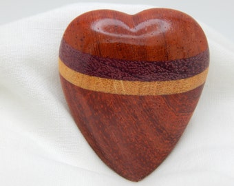 Handmade Carved Wooden Heart: Padauk, Purpleheart & Yellowheart Keepsake