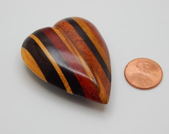 Handmade Carved Wooden Heart: White Oak, Padauk & Purpleheart Keepsake