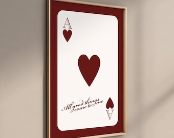 Ace of Hearts Card Print, Lucky Retro Wall Art (Digital Download)