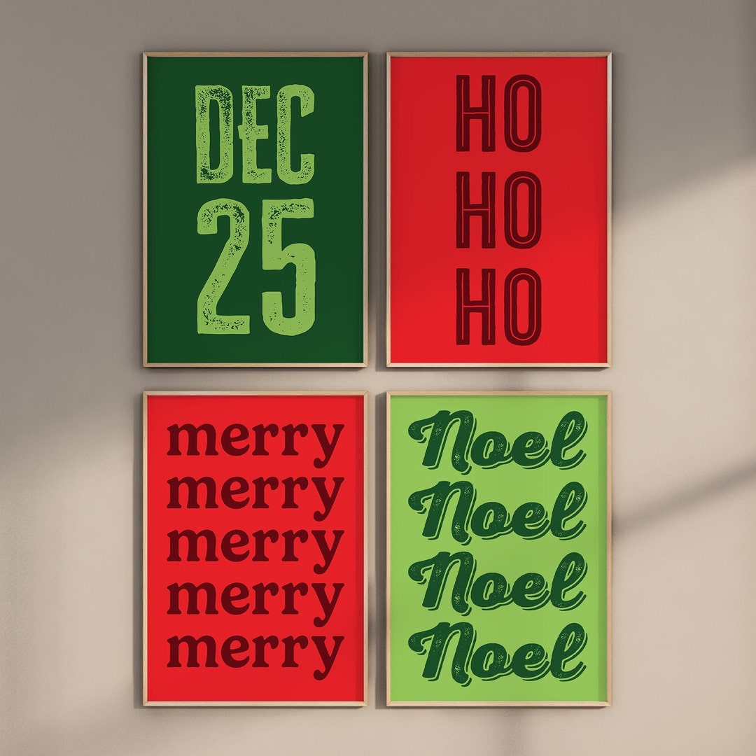 Red and Green Christmas Print, Christmas Print Set, Holiday Decor Wall ...