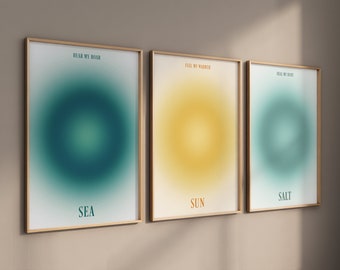 Aura Coastal Art Print Set, Minimalist Beach House Decor (Digital Download)
