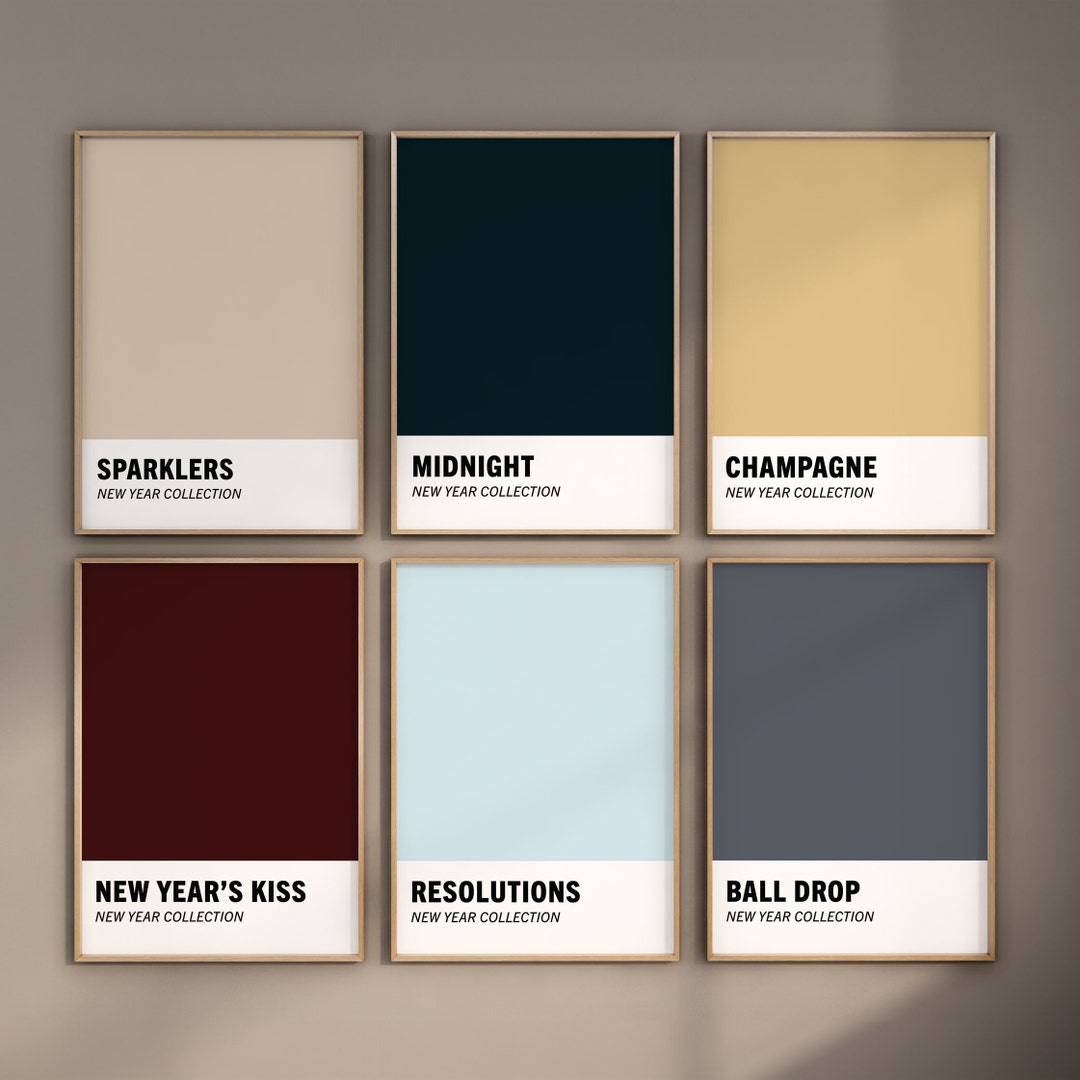 New Year Color Palette Print Bundle, Color Block Art, New Year 2024 Wall Art, New Years Eve
