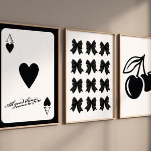 Trendy zwarte strikken muurkunst set van 3, Lana esthetiek, preppy poster, decor college appartement, strikken print, coquette room decor, girly muurkunst