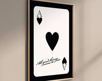 Ace of Hearts Poster | Black and White Playing Card Art (Digital Download)