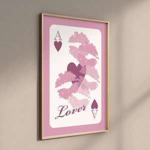 Lichtroze Ace Card-print, trendy Ace Card Lipstick Kisses-print, Lana Del Aesthetic, lichtroze speelkaartprint, girly wanddecoratie