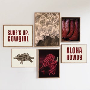 Red Aloha Howdy Coastal Cowgirl Decor Western Wall Art Red Text Poster Digital Print Coastal Cowgirl Aesthetic Trendy Printable Wall Art