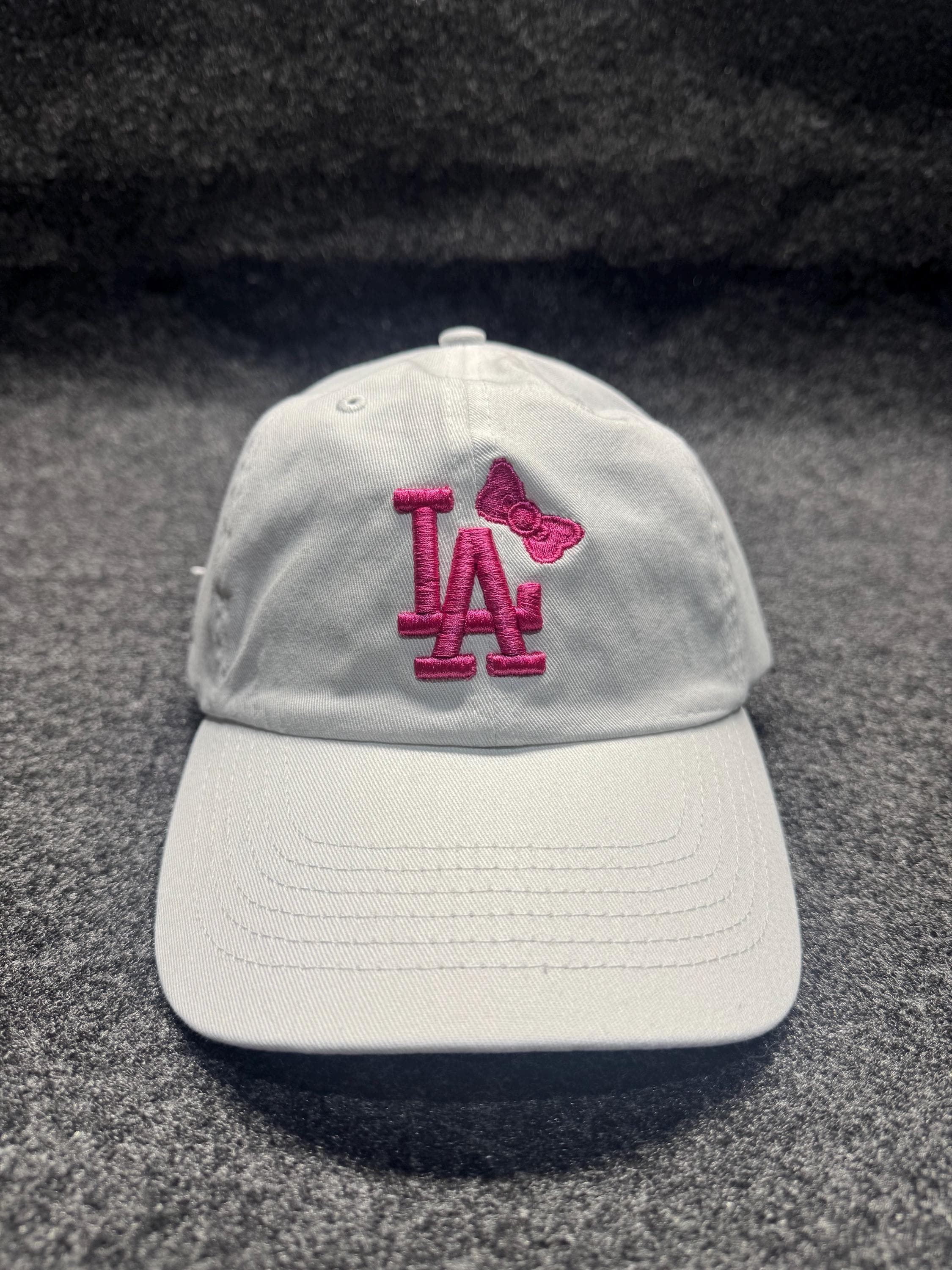 Unisex Pink Embroidered Bow Tie 100% Cotton Adjustable Fit Classic Baseball Cap Pink Bow Embroidered Baseball Cap | La-style Cotton Dad Hat  main image 2
