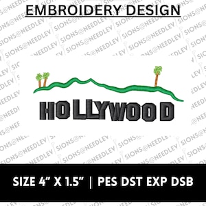 Hollywood Sign Embroidery Design: 4" x 2" (Digital Download)