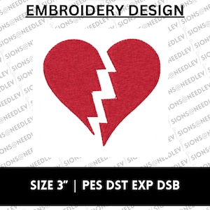 Broken Heart Machine Embroidery Design (3", Digital Download)