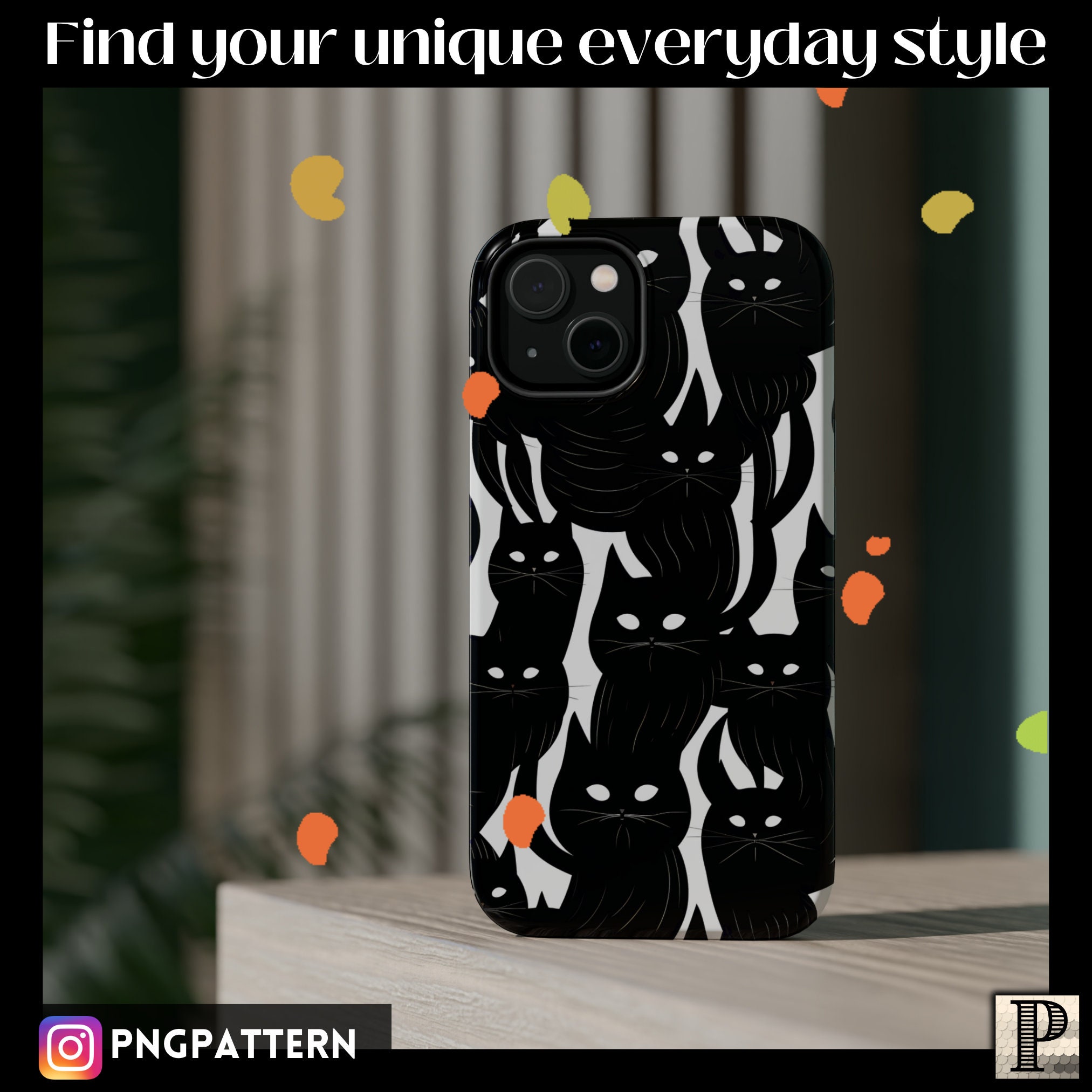 Halloween Cat Black White Seamless Pattern Spooky Printable Digital ...