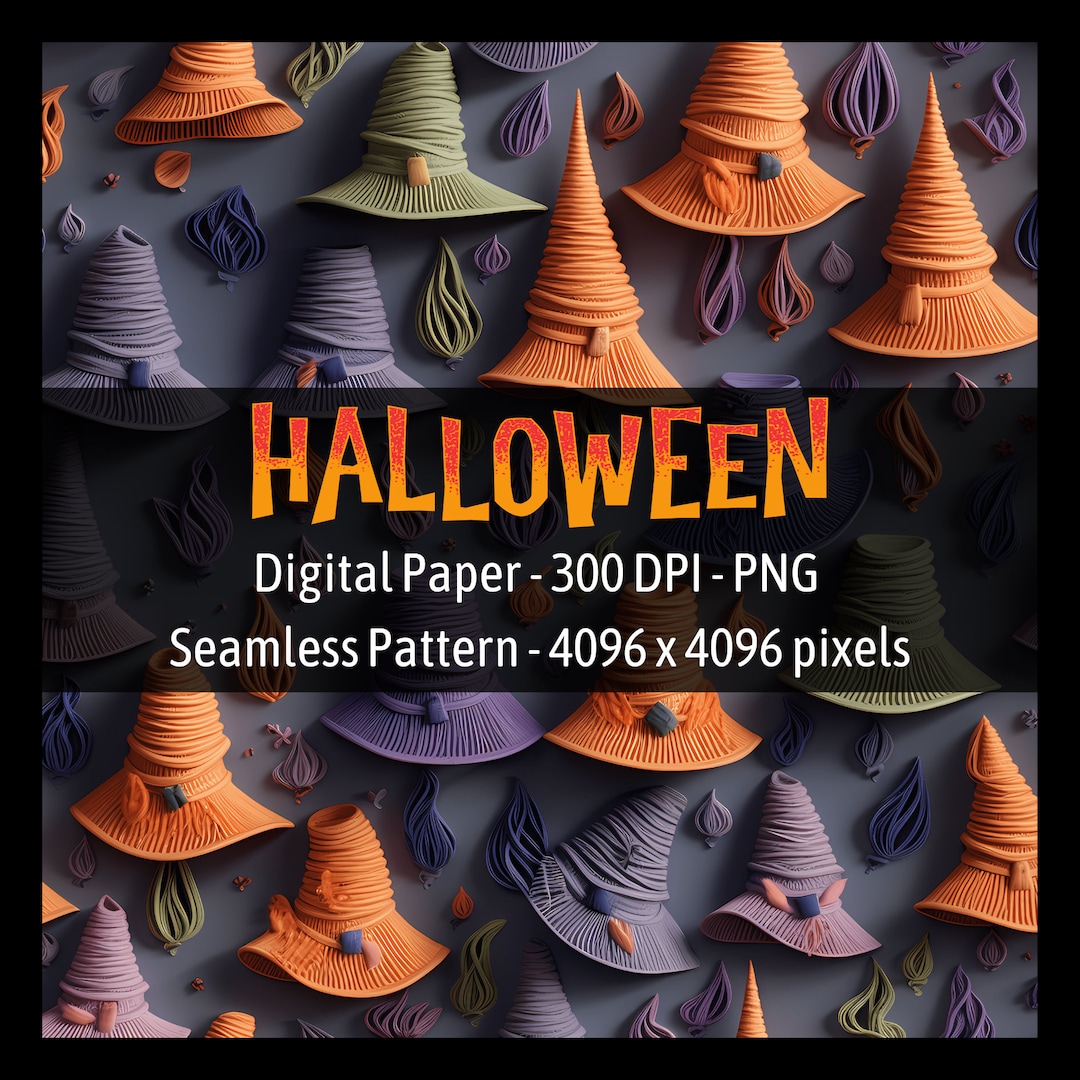 Halloween Witches Hats Digital Paper Seamless Pattern Spooky Printable ...