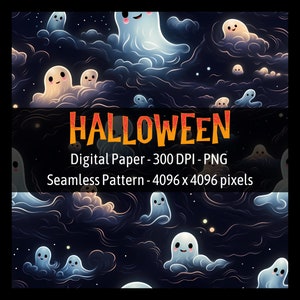 Halloween Ghost Clouds Kawaii Digital Paper Seamless Pattern Spooky Printable Instant Download Goth Vintage Gothic repeating Downloadable