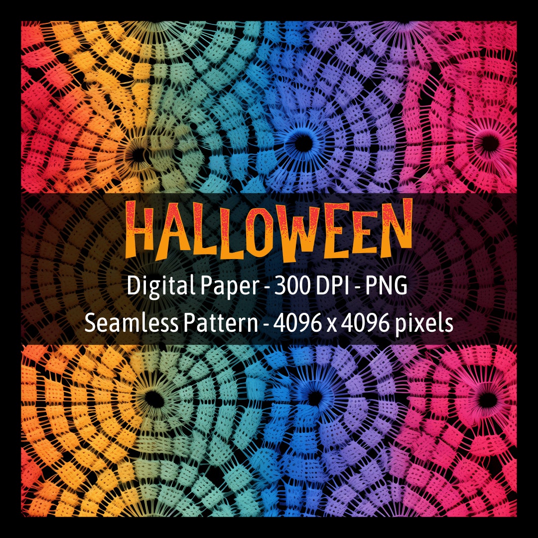 Halloween Rainbow Spiderweb Crochet Digital Paper Seamless Pattern ...