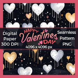 San Valentino gocciolamento oro argento cuori download digitale modello senza cuciture sfondo scaricabile carta colorata Kawaii richiesta di stampa POD ripetuta