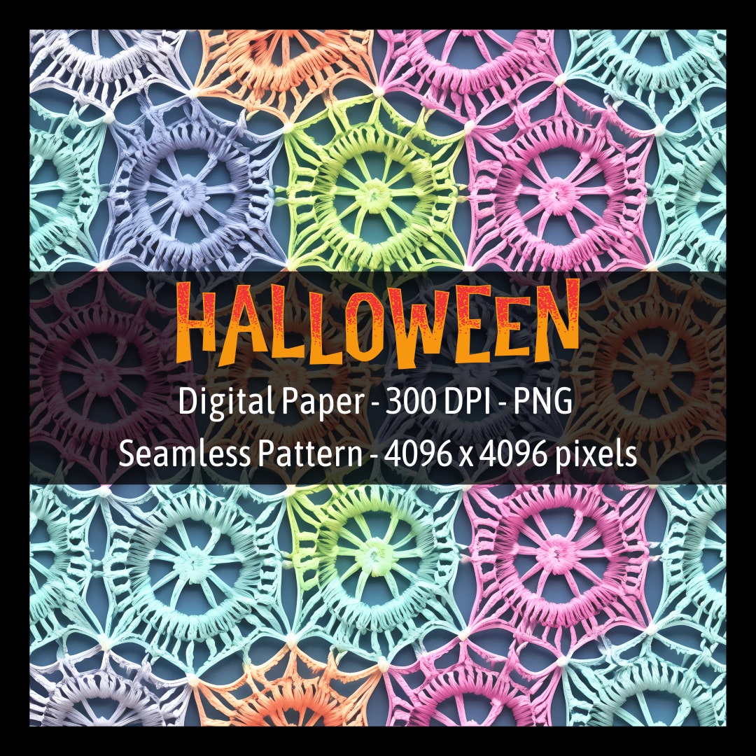 Halloween Pastel Spiderweb Crochet Digital Paper Seamless Pattern ...