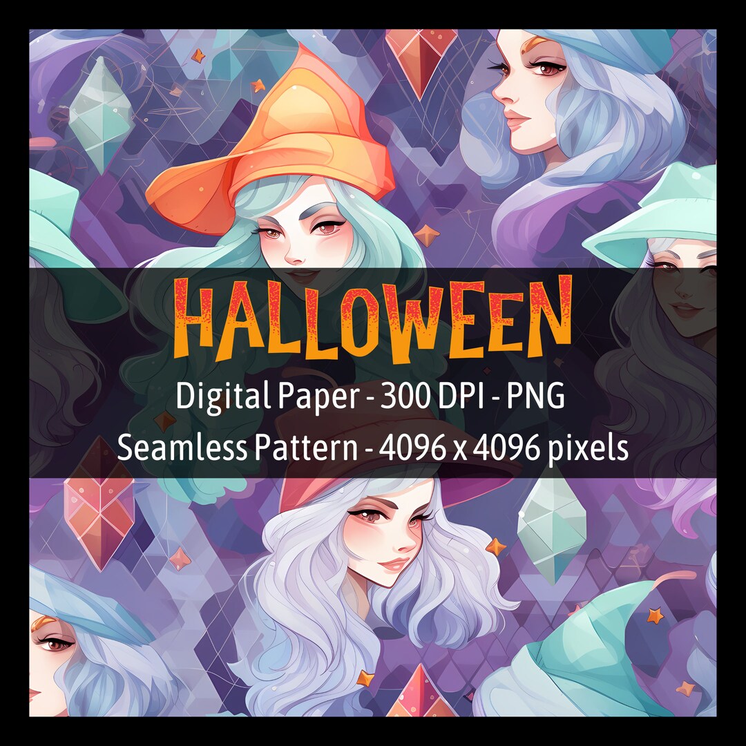 Halloween Pastel Witches Digital Paper Seamless Pattern Spooky ...