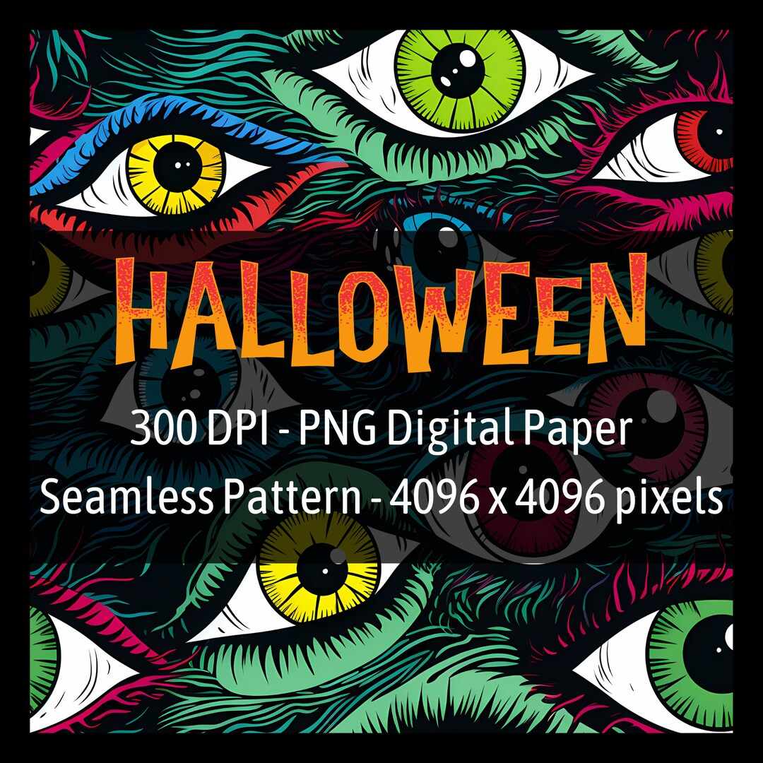 Halloween Colorful Monster Eyes Seamless Pattern Spooky Printable ...