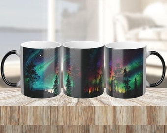 Northern Lights Color-Changing Mug, Aurora Borealis Color-Morphing Mug, Celestial & Astronomer Gift, Heat Sensitive Night Sky Magic Cup 11oz