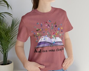 T-shirt Just One More Chapter, T-shirt unisexe à motif floral et livre ouvert, T-shirt Rêve de rat de bibliothèque, T-shirt littéraire confortable, T-shirt unisexe à manches courtes en jersey