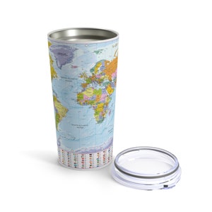 Gobelet en acier bleu carte du monde 20 oz - art géographique océanique, collier fabriqué à la main - cadeau pour maman, cadeau envie de voyager pour elle, boisson froide et chaude