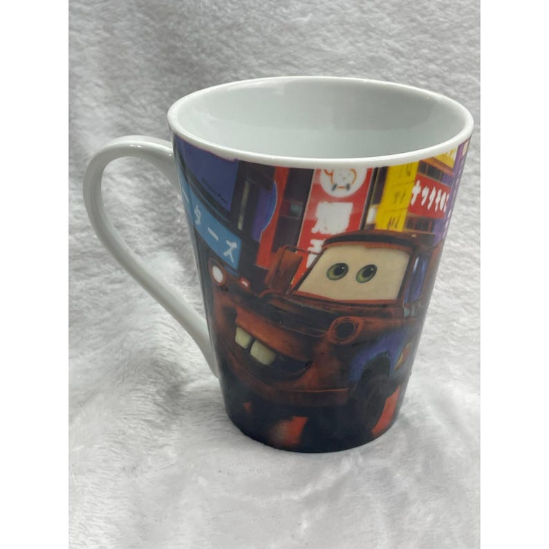 Disney Pixar Cars Lightning McQueen Mater Tokyo Cityscape Ceramic Coffee Mug image 2