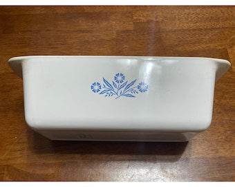 Molde para pan Corning Ware Blue Cornflower de 2 cuartos de galón, P-315-B, color blanco vintage, 9x5x3 pulgadas.