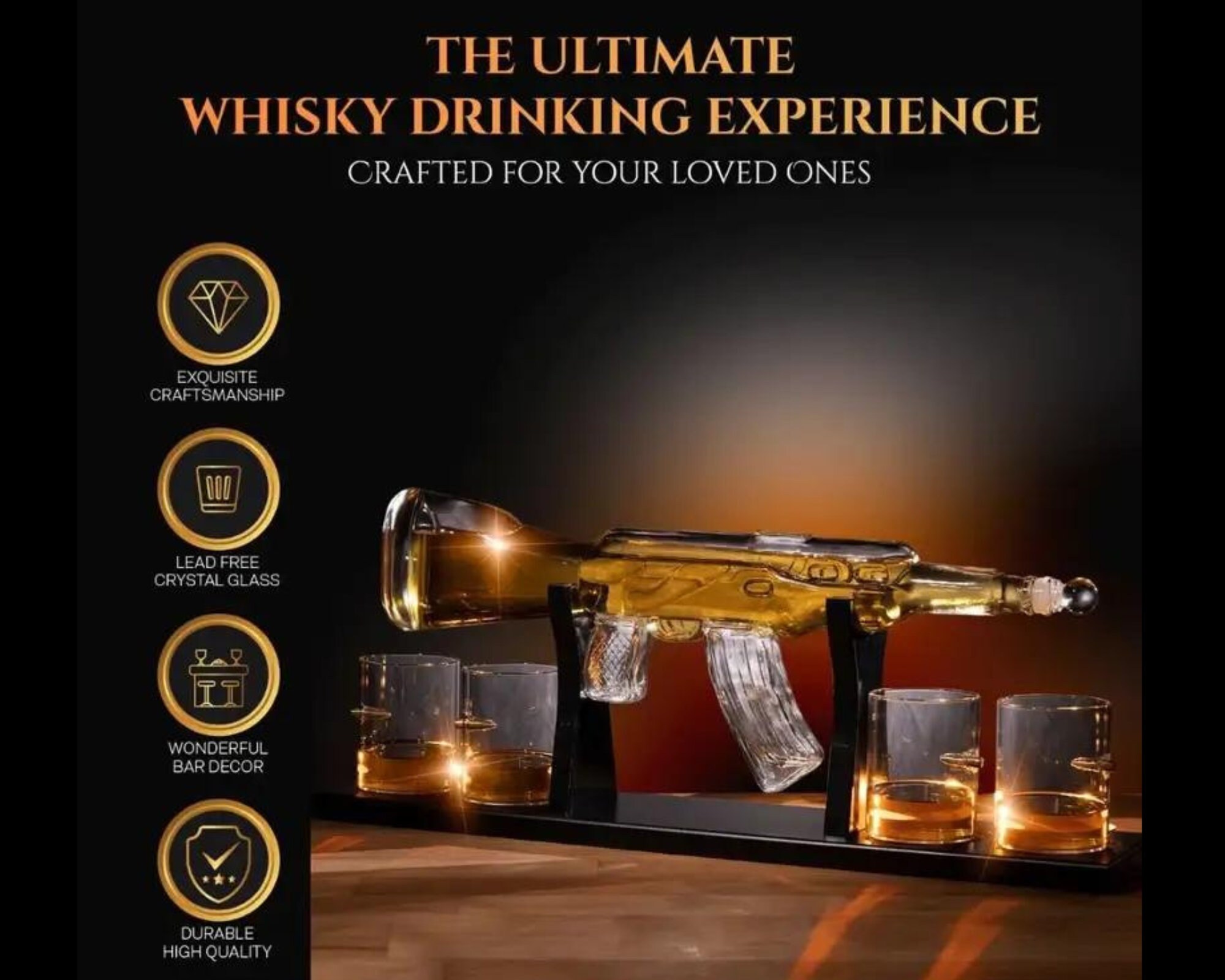 RUGLUSH Whiskey Decanter Set – Gun-Shaped Decanter With 2 Glasses – Unique Bar Accessories & Gift For Men - View #4