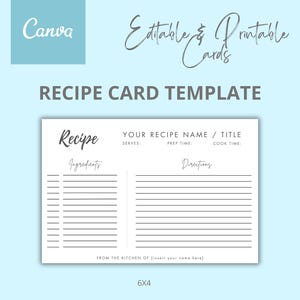 Recipe Template | Editable & Printable Canva Template | Organize and Share Your Favorite Recipes