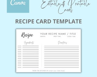Recipe Template | Editable & Printable Canva Template | Organize and Share Your Favorite Recipes