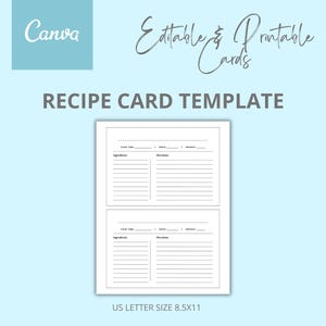 Recipe Template | Editable & Printable Canva Template | Organize and Share Your Favorite Recipes