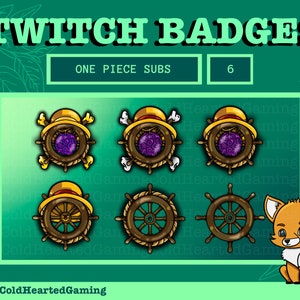 Twitch Sub/Bit Badges - One Piece | Pirate | Channel Art | Stream | Emote | Anime | Chat | Viewer