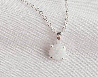 Opal Stone Necklace , Sterling Silver , 14K Gold Vermeil , Dainty Opal Necklace Gift For Her Daughter For Birthday and Christmas